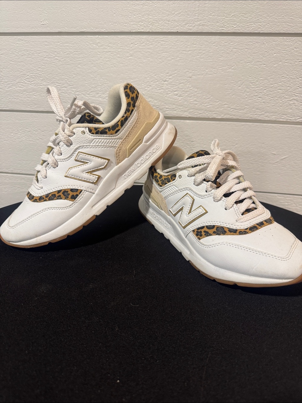 New Balance 997H Women’s White Sneakers with Tan & Leopard Accents- 6